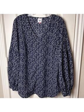 CAbi Blouse Tunic Womens Pullover LS Te Amo Love Print #5336 Navy Blue M